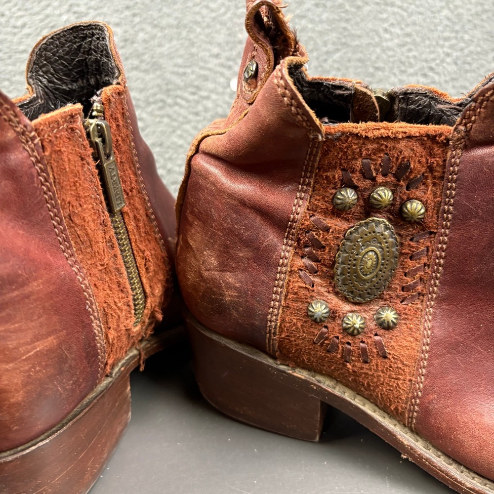 Liberty Black Brown Leather Studded Concho Western Ankle Boots Womens 9 Mexico - Picture 6 of 10